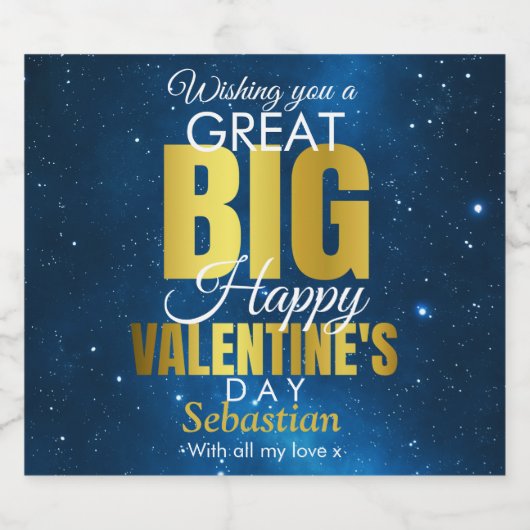 Happy Valentines Day Blue Gold Modern Bier Etiket (Enkel label)