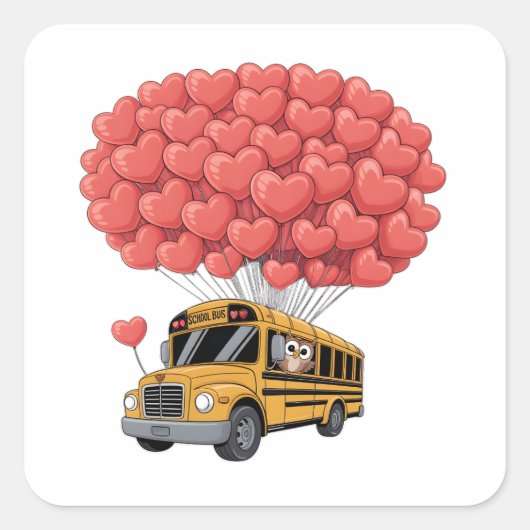 Happy Valentine's Day Bus with Owl Vierkante Sticker (Voorkant)
