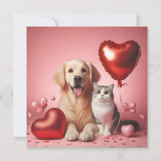 Happy Valentine's Day cat and dog Feestdagenkaart