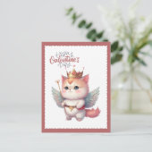 Happy Valentines Day Chibi Angel Winged Cat Feestdagenkaart (Staand voorkant)