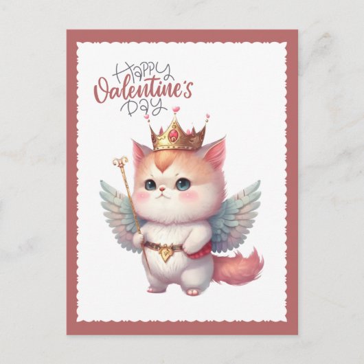 Happy Valentines Day Chibi Angel Winged Cat Feestdagenkaart (Voorkant)