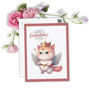 Happy Valentines Day Chibi Angel Winged Cat Feestdagenkaart