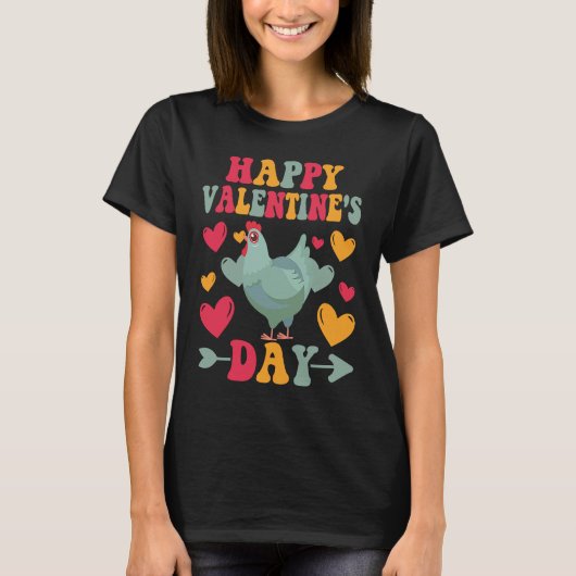 Happy Valentines Day Chickens Heart Love Groovy T-shirt (Voorkant)