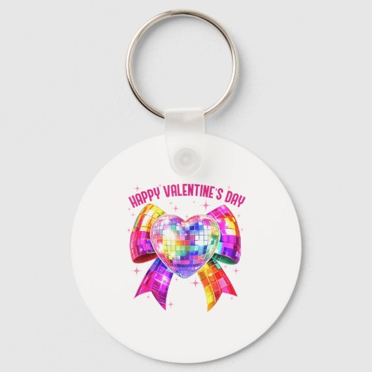 Happy Valentine's Day Coquette Disco Ball Heart Gi Sleutelhanger (Voorkant)