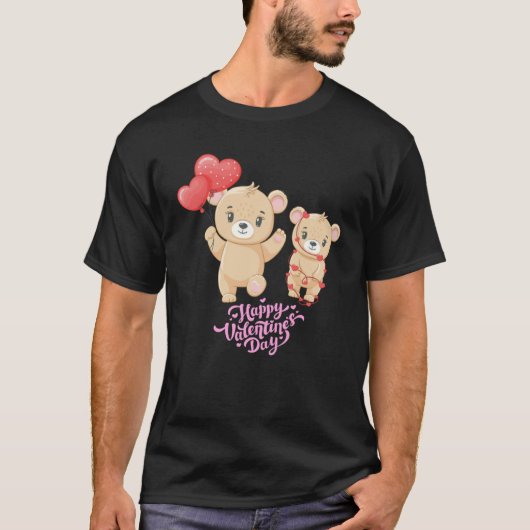 Happy Valentine's Day Cute Beren en Hearts Graphi T-shirt (Voorkant)