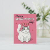 Happy Valentines Day Cute Cat With Heart Headband Briefkaart (Staand voorkant)