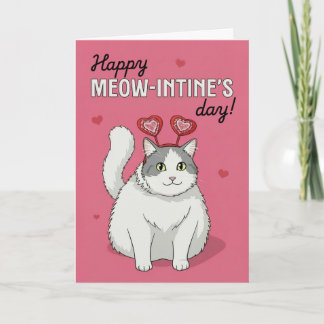 Happy Valentines Day Cute Cat With Heart Headband Feestdagen Kaart