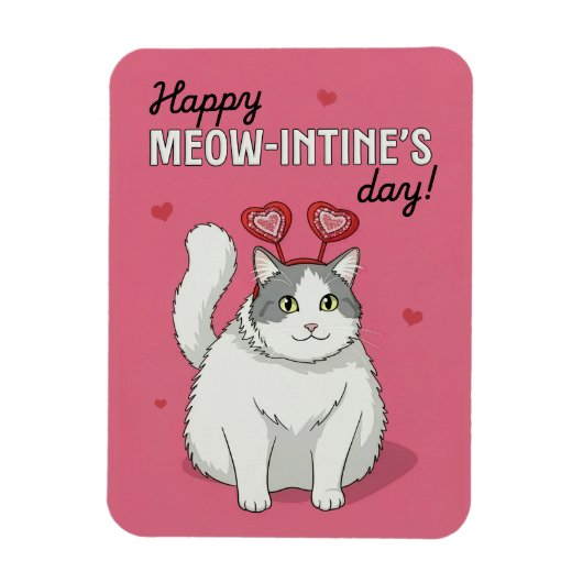 Happy Valentines Day Cute Cat With Heart Headband Magneet (Verticaal)