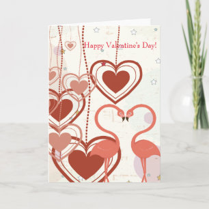 Happy Valentine's Day Cute Flamingo Heart Streamer Feestdagen Kaart