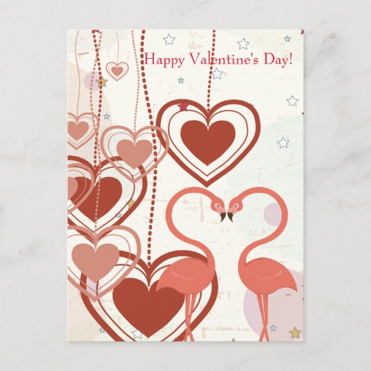 Happy Valentine's Day Cute Flamingo Heart Streamer Feestdagenkaart (Voorkant)