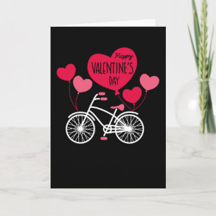 Happy Valentines Day Cute Heart Balloons Bicycle Kaart