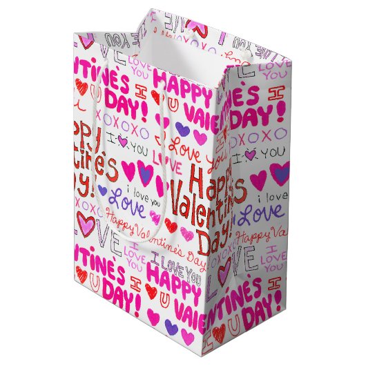 Happy Valentine's Day Doodles Medium Cadeauzakje (Achterkant Gekanteld)