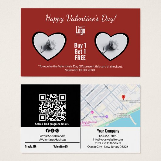 Happy Valentine's Day Een Roos Gift Voucher Kaart (Voorkant /achterkant)