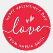 Happy Valentine's Day elegant script en naam rood Ronde Sticker (Voorkant)