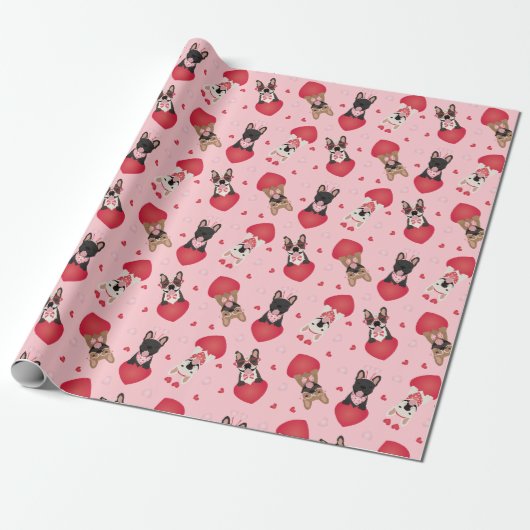 Happy Valentines Day French Bulldogs Cadeaupapier (Uitgerold)