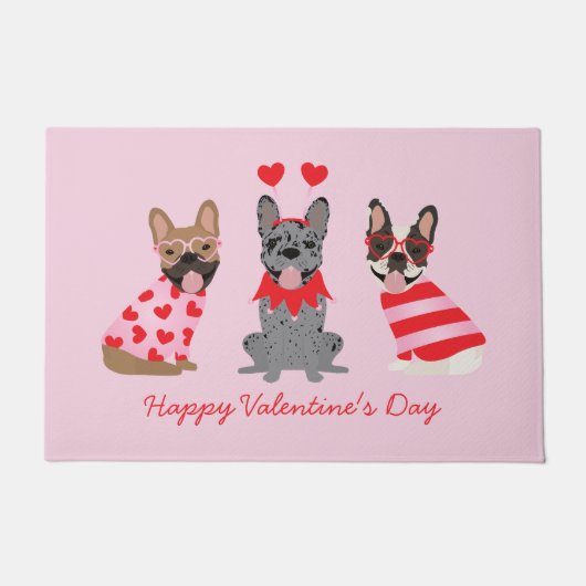 Happy Valentines Day French Bulldogs Deurmat (Voorkant)