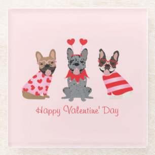 Happy Valentines Day French Bulldogs Glazen Onderzetter