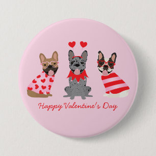 Happy Valentines Day French Bulldogs Ronde Button 7,6 Cm