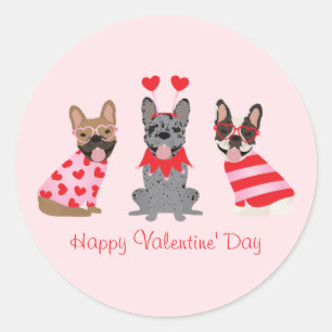 Happy Valentines Day French Bulldogs Ronde Sticker
