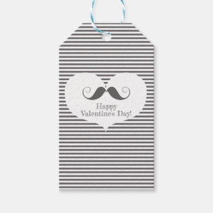Happy Valentine's Day Fun Mustache & Grijze Strepe Cadeaulabel