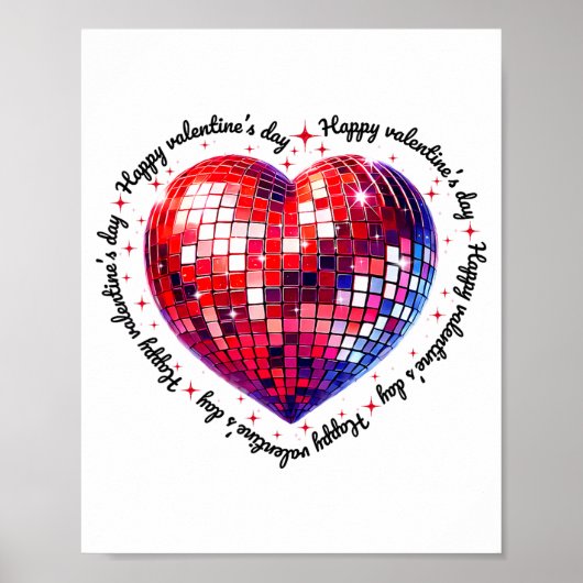 Happy Valentine's Day Funny Coquette Red Disco Bal Poster (Voorkant)