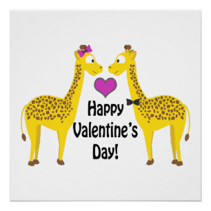 Happy Valentine's Day Giraffes Perfect Poster