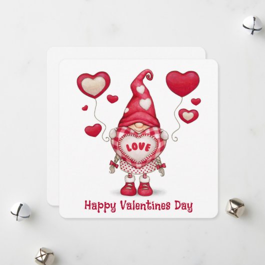 Happy Valentines Day Gnome Feestdagenkaart (Voorkant / Achterkant in situ)