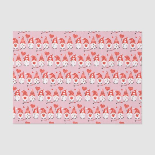 Happy Valentines Day Gnomen Pattern roze Red Tissuepapier (Voorkant)