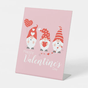 Happy Valentines Day Gnomes Red Pink Reclamebord Met Voetstuk