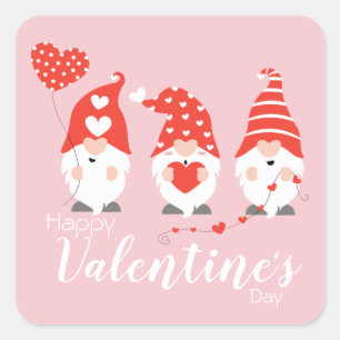Happy Valentines Day Gnomes Red Pink Vierkante Sticker