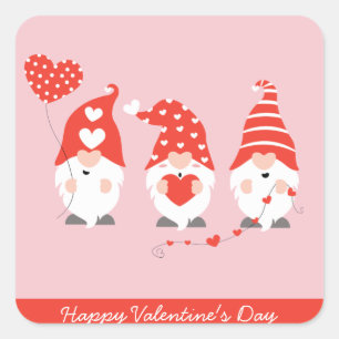Happy Valentines Day Gnomes Red Pink Vierkante Sticker