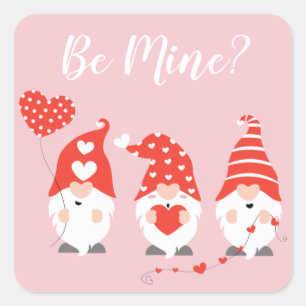 Happy Valentines Day Gnomes Red Pink Vierkante Sticker