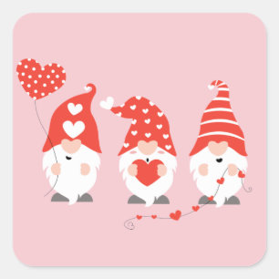 Happy Valentines Day Gnomes Red Pink Vierkante Sticker