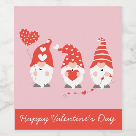 Happy Valentines Day Gnomes Red Pink Wijn Etiket (Enkel label)