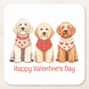 Happy Valentines Day Goldendoodle Dogs Vierkante Kartonnen Onderzetter