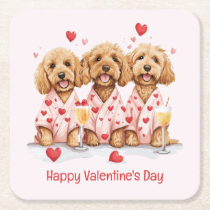 Happy Valentines Day Goldendoodle Dogs Vierkante Kartonnen Onderzetter