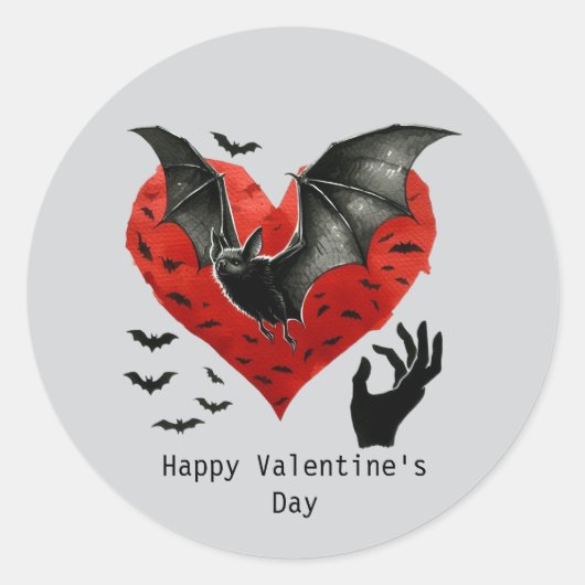 Happy Valentine's Day Gothic bat Ronde Sticker (Voorkant)