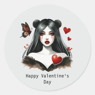 Happy Valentine's Day Gothic girl Ronde Sticker