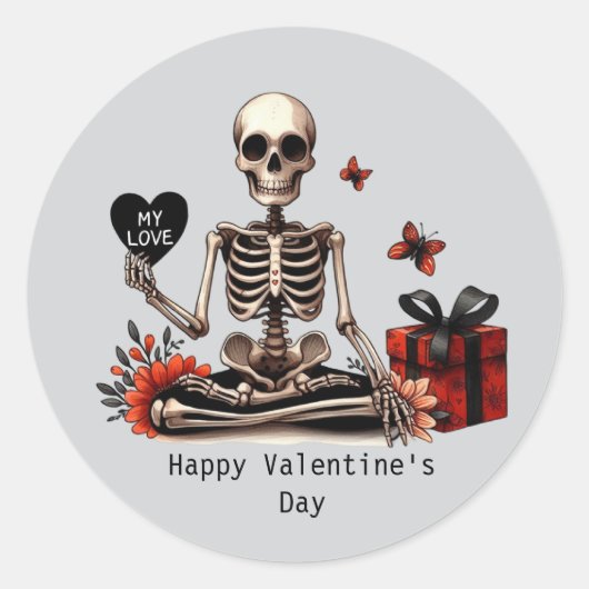 Happy Valentine's Day Gothic skeleton Ronde Sticker (Voorkant)