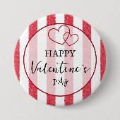 Happy Valentine's Day Heart Stripes Button (Voorkant)