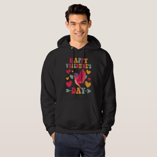 Happy Valentines Day Hummingbird Heart Love Groovy Hoodie (Voorkant volledig)
