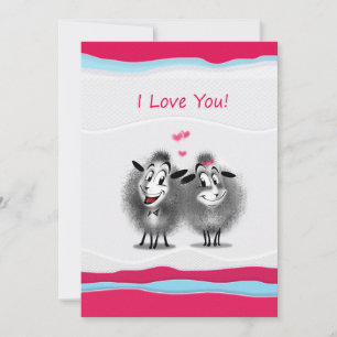Happy Valentine's Day! I Love You! Cute Sheeps Feestdagenkaart