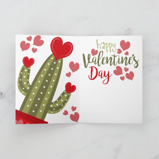 Happy Valentines Day Kaart Cactus Hearts Typografi (Binnen)