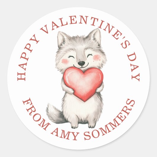 Happy Valentine's Day Kind Waterverf Fox Heart Ronde Sticker (Voorkant)