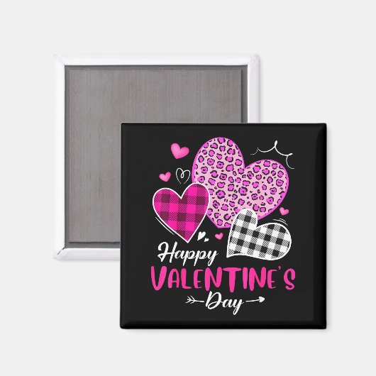 Happy Valentine's Day Leopard And Plaid Hearts Gir Magneet (Voorkant / Achterkant)