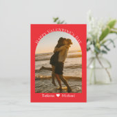 Happy Valentines Day Modern Script Arch Foto Rood Feestdagenkaart (Staand voorkant)