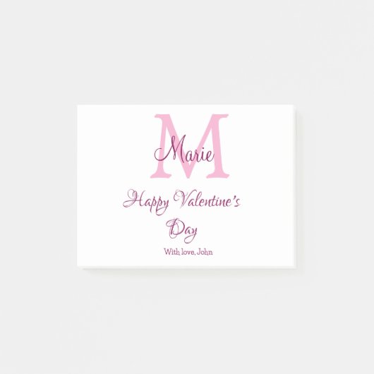 Happy valentine's day monogram pink name love girl post-it® notes (Voorkant)