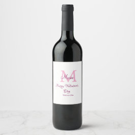 Happy valentine's day monogram pink name love girl wijn etiket