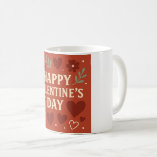 Happy Valentine's Day Mug – Red Hearts & Floral Lo Koffiemok