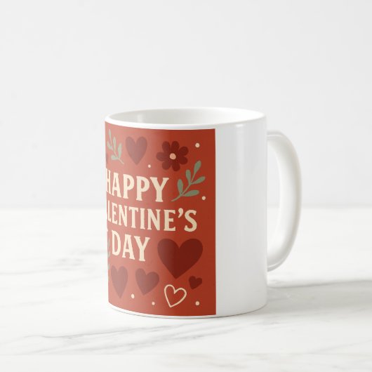 Happy Valentine's Day Mug – Red Hearts & Floral Lo Koffiemok (Voorkant rechts)